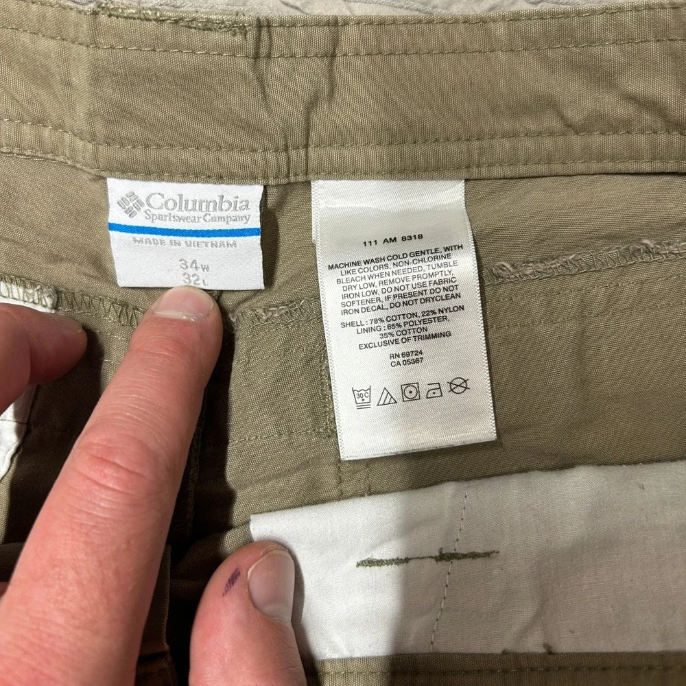 Columbia Omni-Shield Mens Khaki Tan Outdoor Hiking Utility Pants 34x32 AM8318